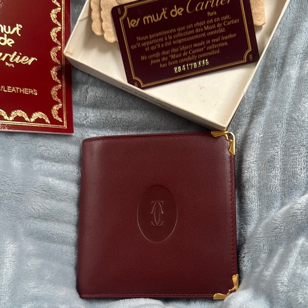 Vintage Cartier Burgundy Mens Bifold Wallet - Picture 4 of 6